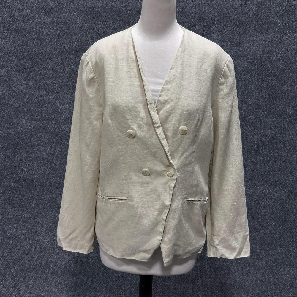 ASTR The Label Jacket Womens Medium Beige Cream Linen Double Breasted Blazer